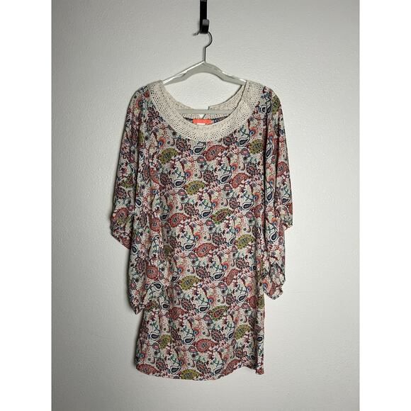 Banjul Multicolor Cream Floral Rayon Lightweight Paisley Tunic Top Size S - Picture 1 of 5